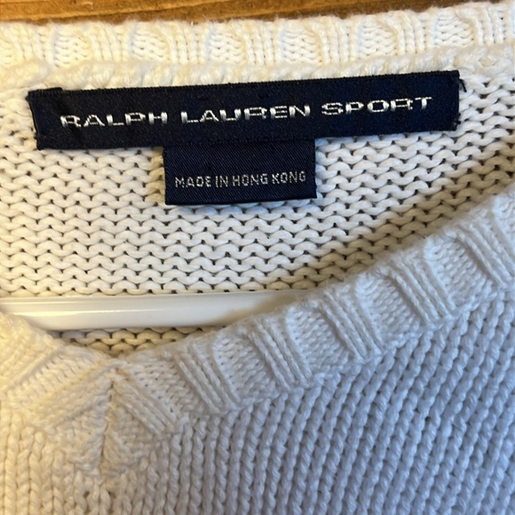Ralph Lauren Sport Women's White Sweater Vintage 25PTP V-Neck Cottagecore Knit - Picture 2 of 10